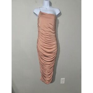 Oh Polly Womens One Shoulder Ruched Bodycon‎ Midi Dress Pink UK 12 US 8